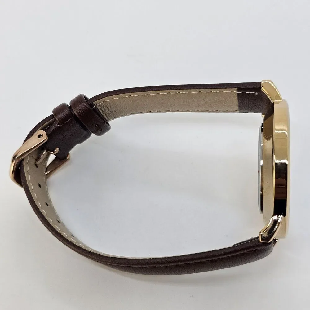 Men's Watch 40MM Gold Case Blue Dial Brown Leather Band‎ Straps Date Indicator